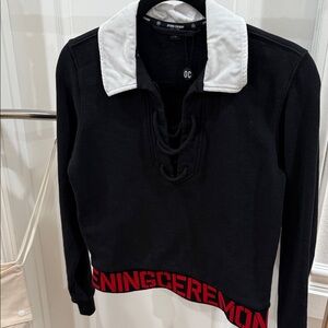 Opening Ceremony Black and White Polo with Red Detail